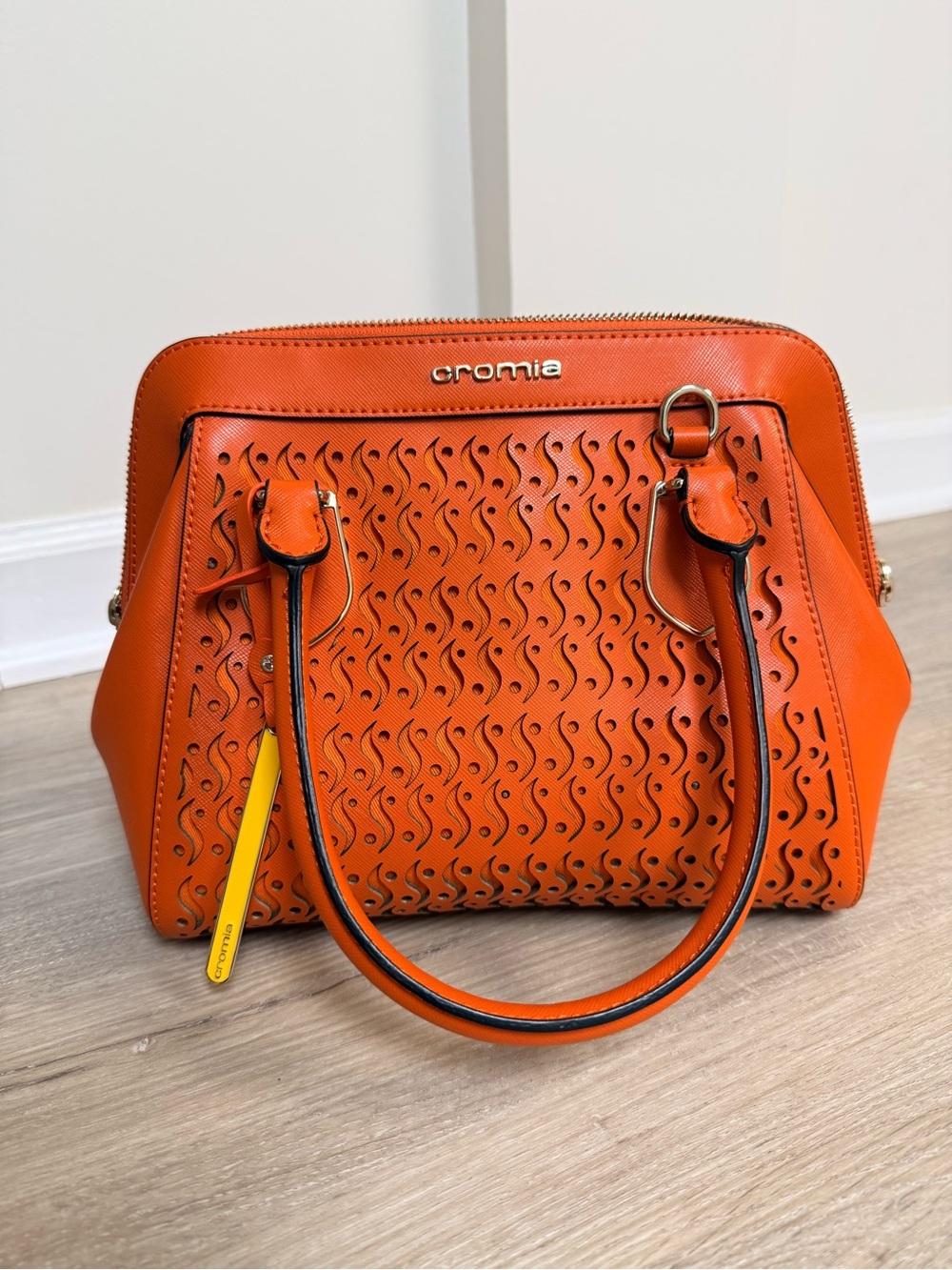 Cromia Orange Perforated Leather Italian Bag